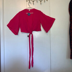 Women's SweatyRocks Top, Size L, Pink Tie Front Crop Top